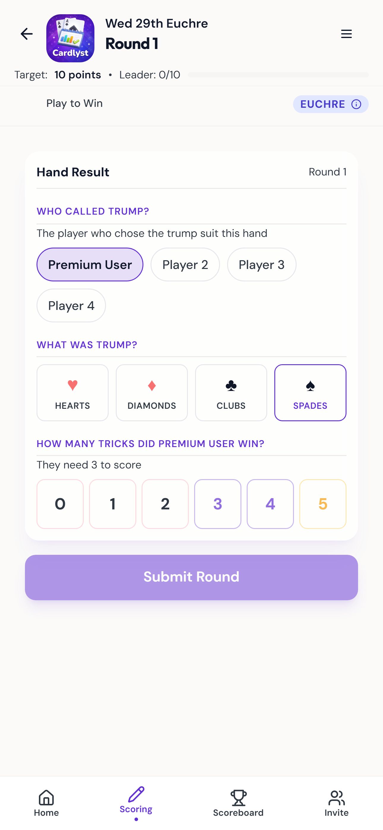 Euchre trump selection