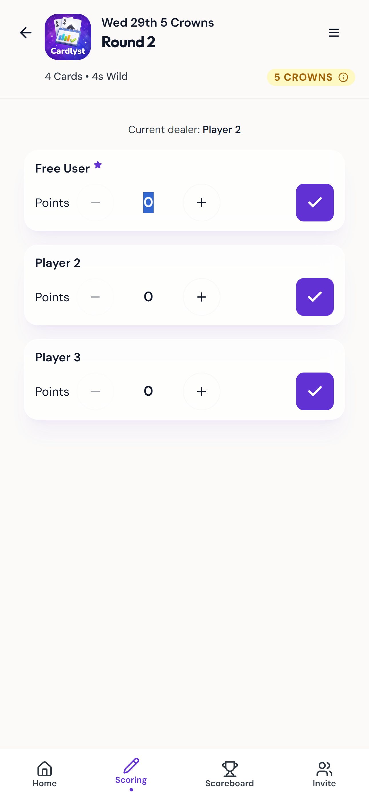 5 Crowns scoring screen