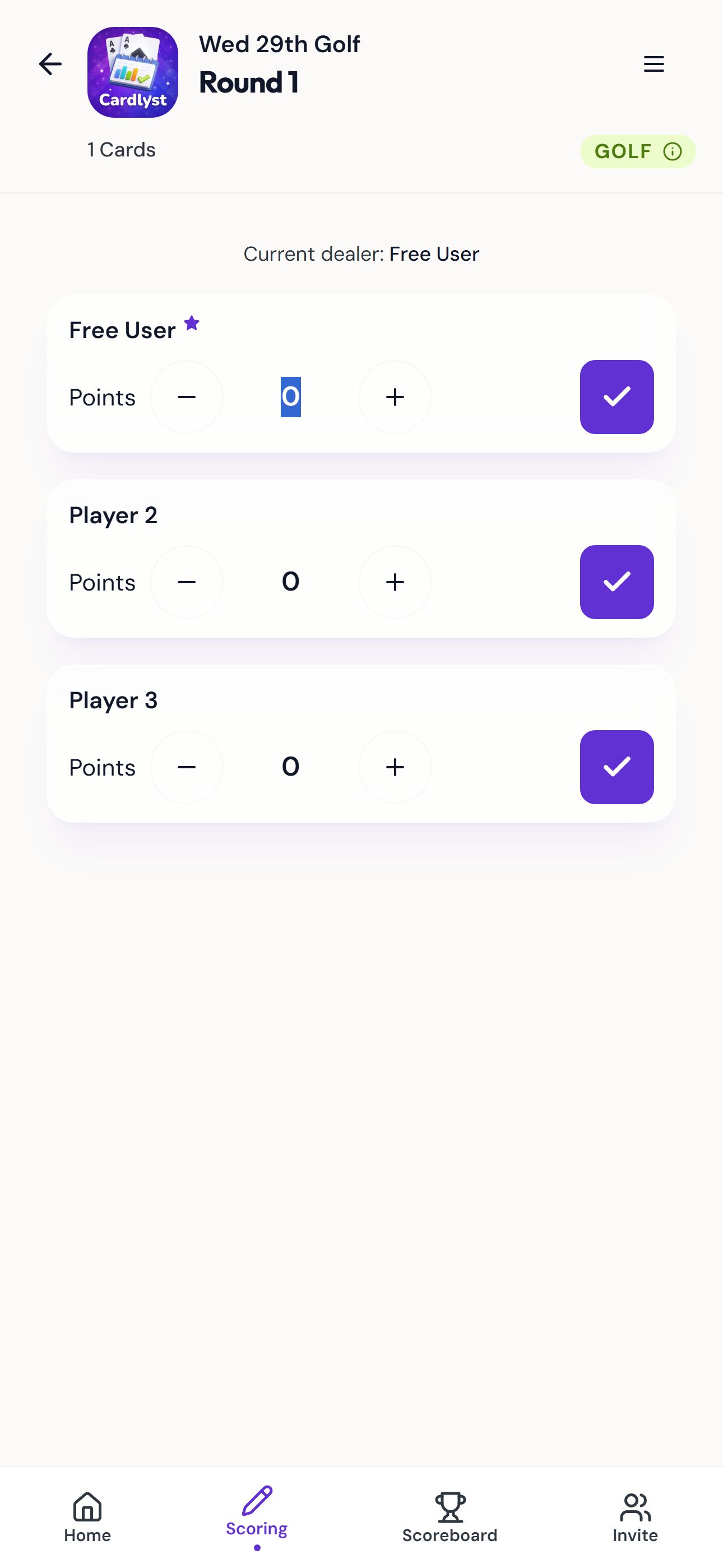 Golf scoring screen