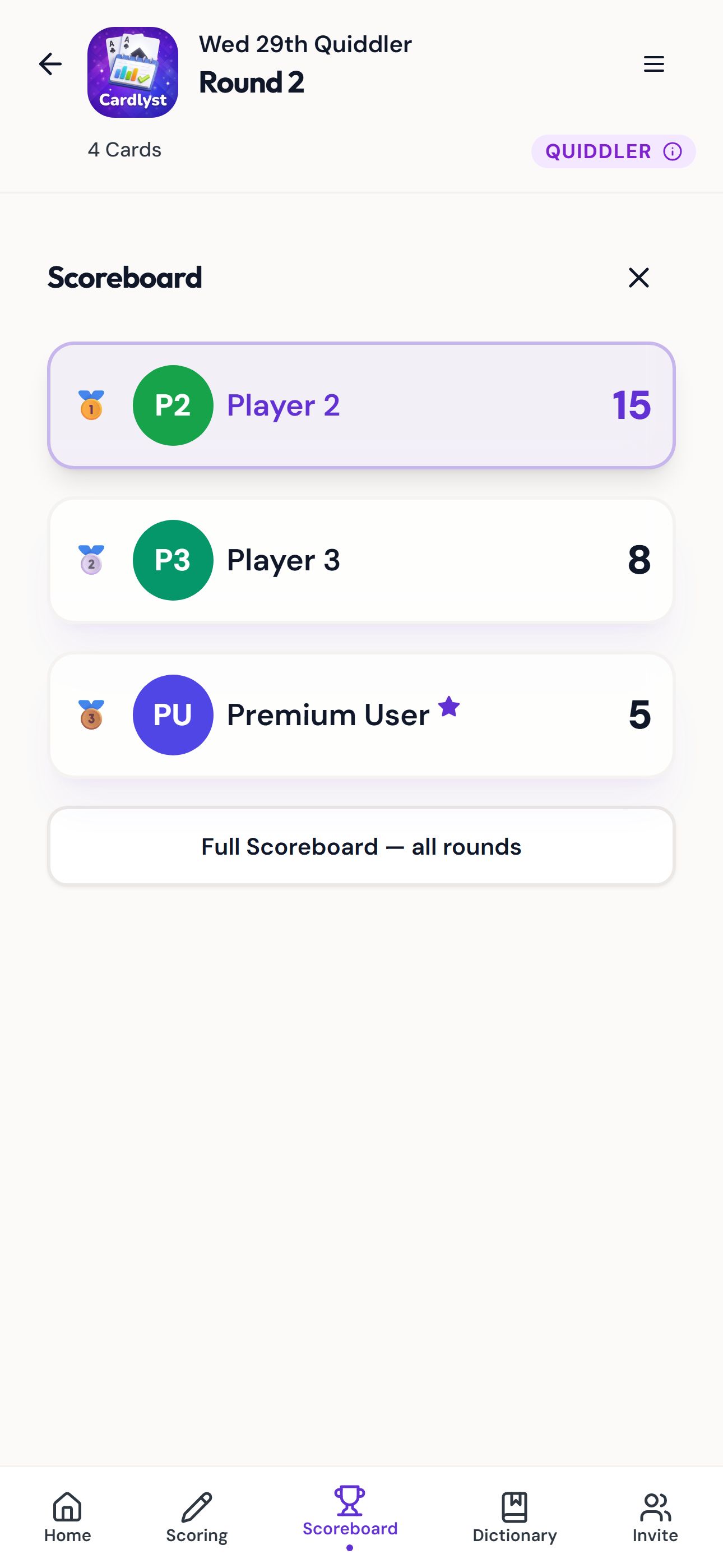 Quick scoreboard
